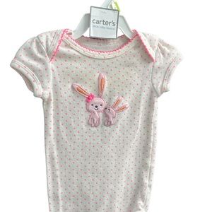 Carter’s Precious Firsts 3mo Baby Onesie white with hot pink polka dots